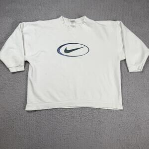 Vintage Nike 90s Center Swoosh Crewneck Sweatshirt Made In USA White Youth Large